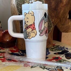 Brand New Winnie The Pooh White 14oz Travel Tumbler w/ Straw Kids Cup Tigger